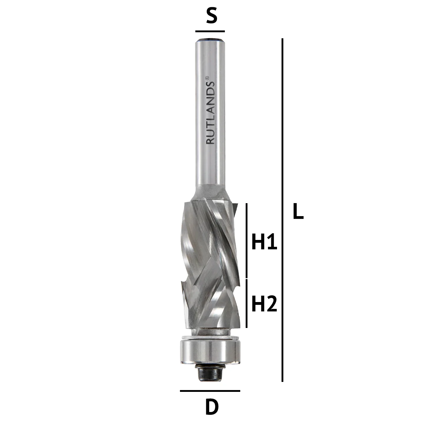 Solid Carbide Router Bit - Spiral Compression Bottom Bearing - D=12.7mm H1=16mm H2=9.5mm L=71mm S=1/4" - Image 3