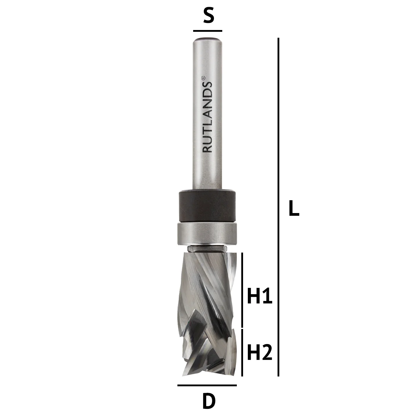 Solid Carbide Router Bit - Spiral Compression Top Bearing - D=12.7mm H1=16mm H2=9.5mm L=71mm S=1/4" - Image 3